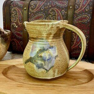 Vintage Handmade Stoneware Art Studio Pottery Pitcher Artist Signed ~ 6" Tall